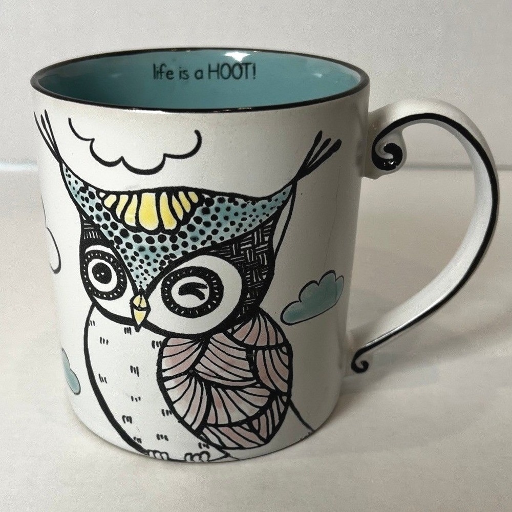 Spectrum Owl Coffee Mug - Life Is A Hoot - Teal Interior Ceramic Whimsical - Picture 2 of 5